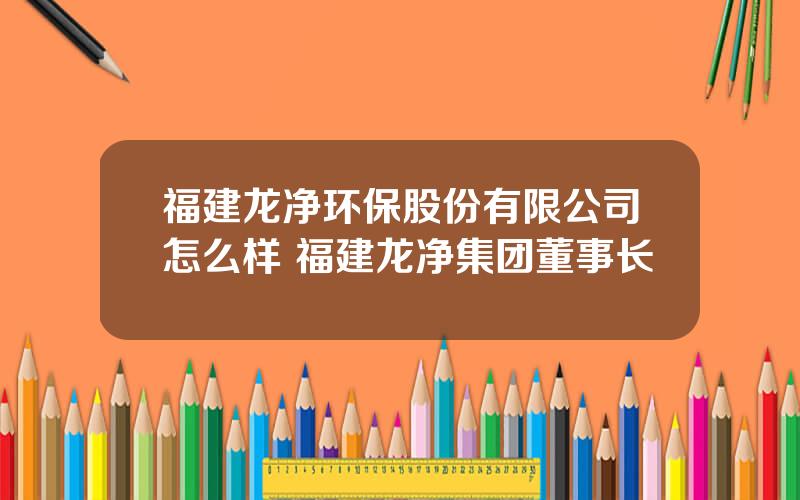 福建龙净环保股份有限公司怎么样 福建龙净集团董事长